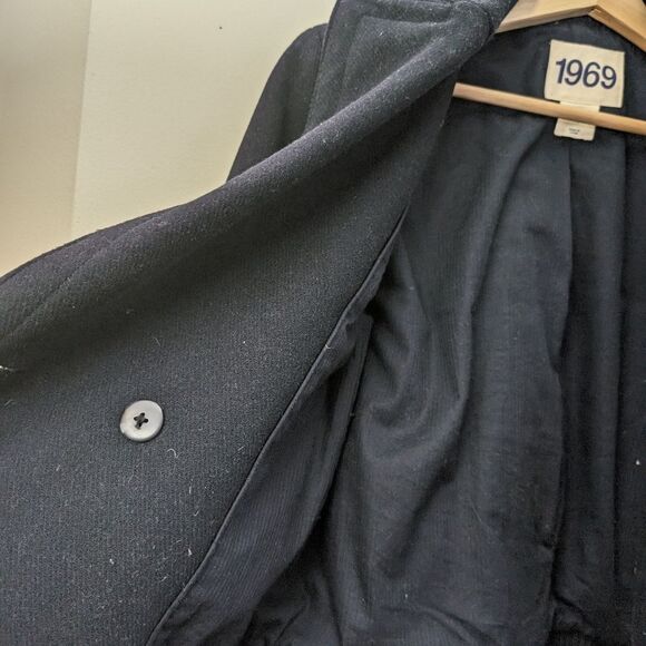 Gap thick Wool blend double breasted bomber coat Indigo Blue sz M bell s… - Picture 9 of 12